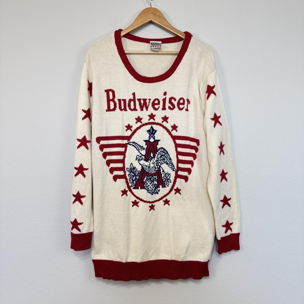 Budweiser Sweater Womens XXL Junk Food 2016‎ Anheuser Busch Stars Pullover Ivory